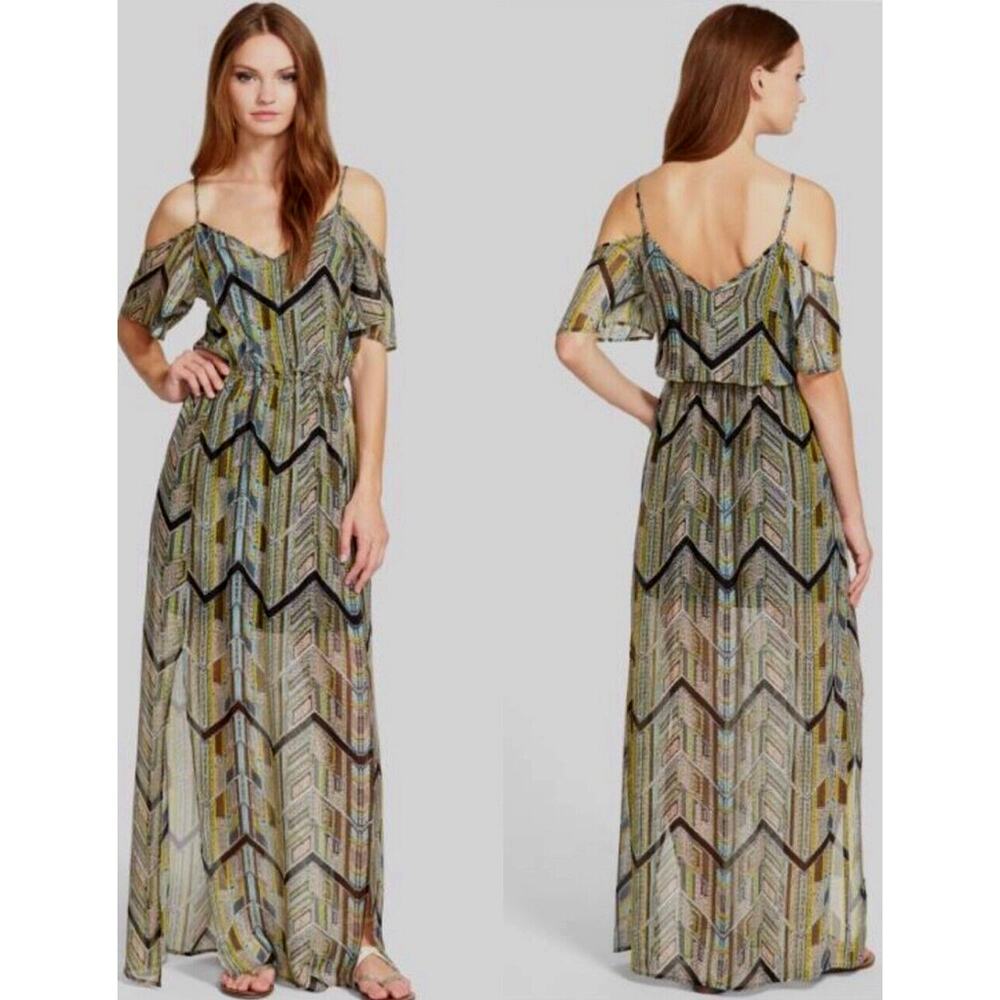 NWT Ella Moss Colorful Mazatlan Off Shoulder Silk Maxi Dress Adj Straps Med